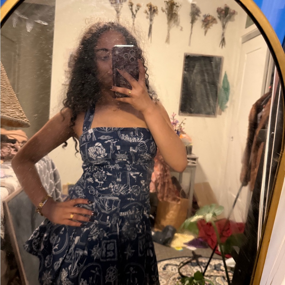 Brand new Navy Halter Fit-and-Flare Dress with White Nautical Print